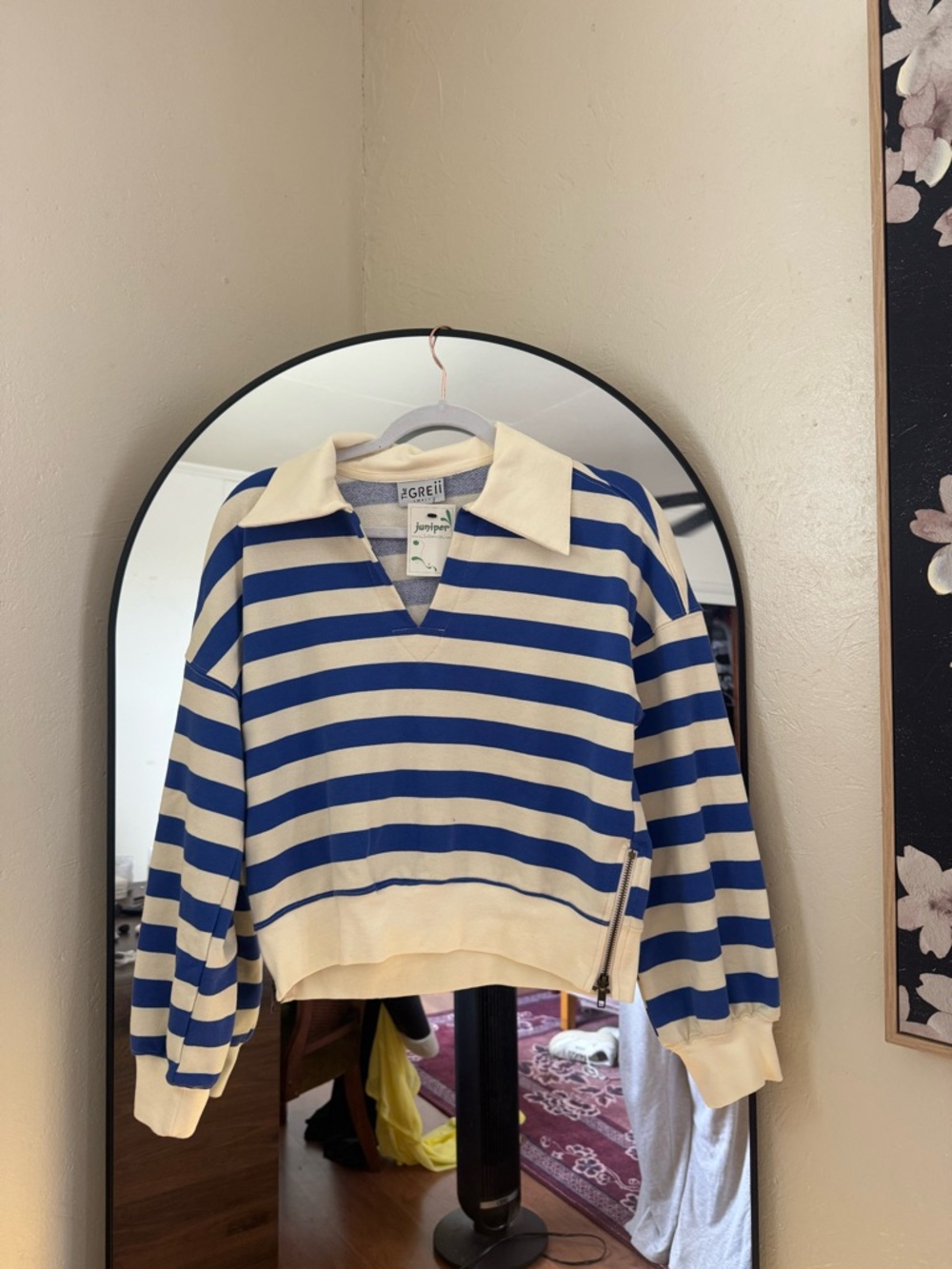 Blue and Cream Striped Rugby Collared Sweater